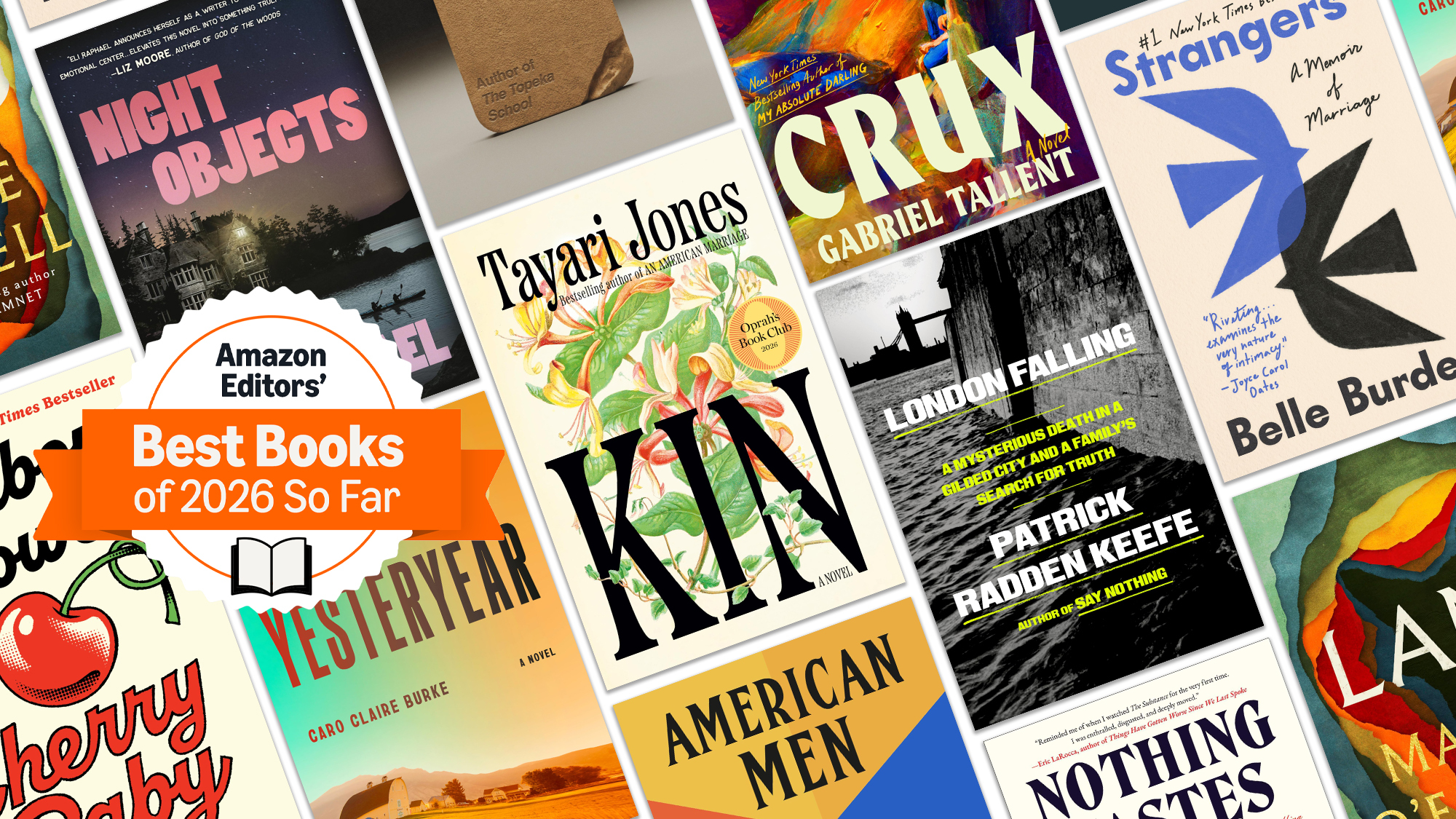 Collection of book covers with orange banner reading 'Amazon Editors' Best Books of 2026 So Far'