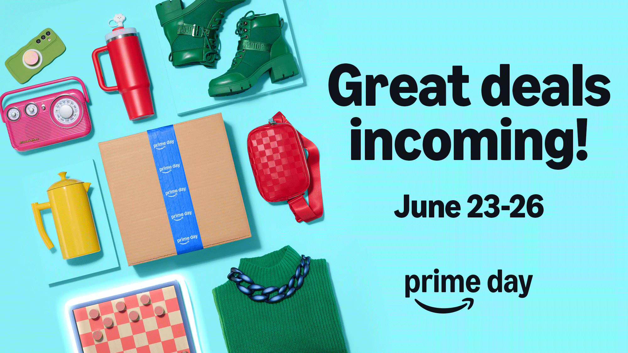 Poster for Amazon Prime Day saying "Great deals incoming! June 23-26"