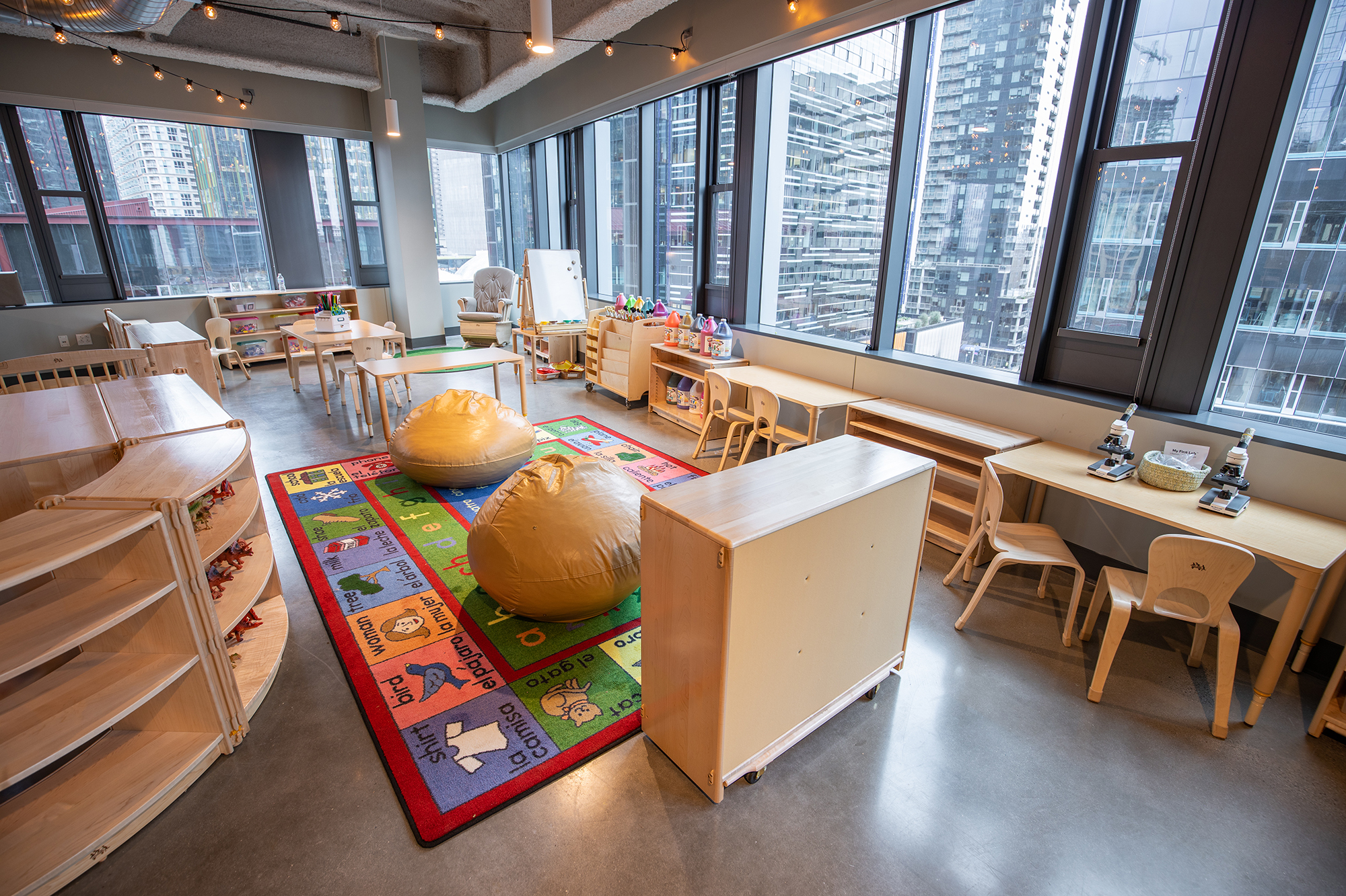 Interior view at the new Mary's Place shelter in The Regrade neighborhood of Seattle.